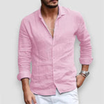 Men's button-up shirt, light pink, lapel collar, long sleeves, button front