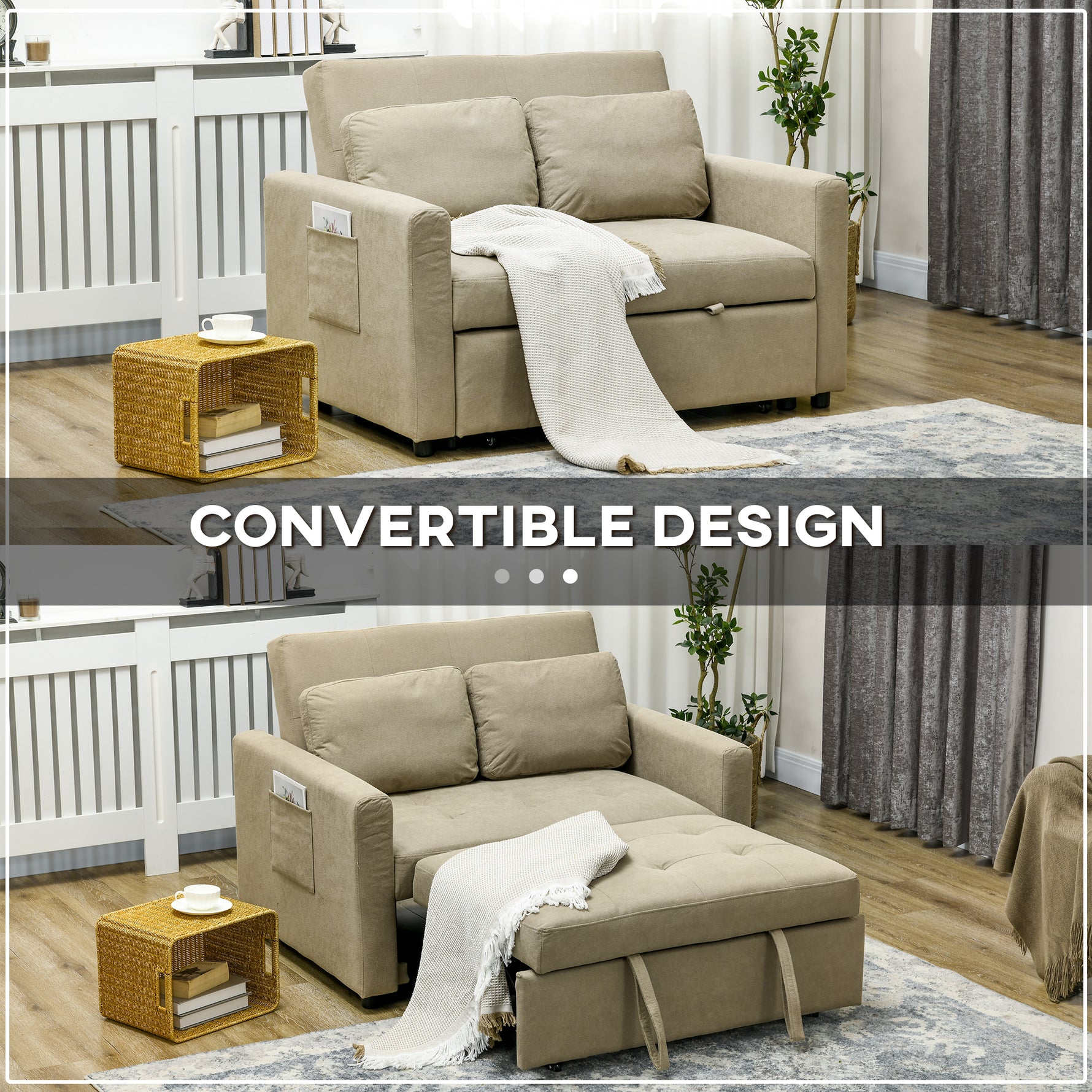 Loveseat Sofa Bed – Click-Clack Convertible Settee, Light Brown