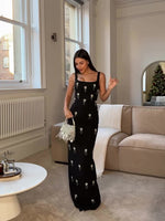 Black Two-piece Beaded Zipper Top & Skirt Set