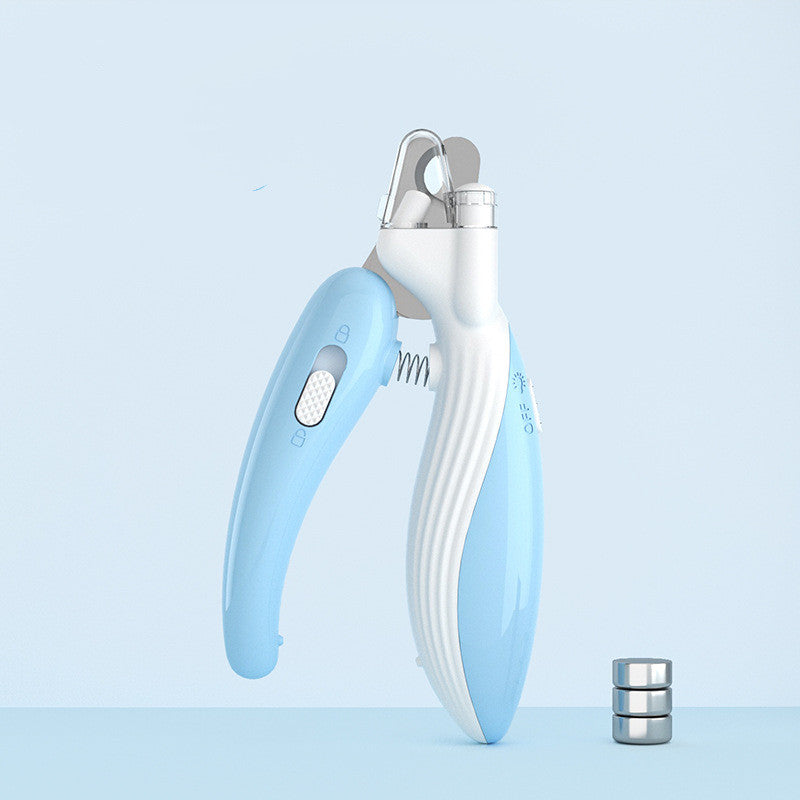 Electric pet nail grinder with LED light, light blue handheld design