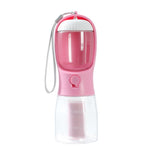 Portable pet water bottle cup with 300ml markings, pink body and clear jug