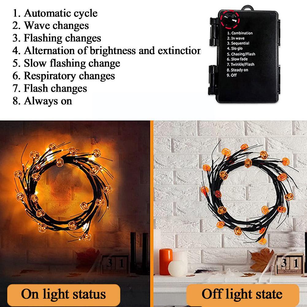 Guirnalda de luces LED de sauce de Halloween con motivos de murciélago y calabaza para decoración interior y exterior de fiestas y casas