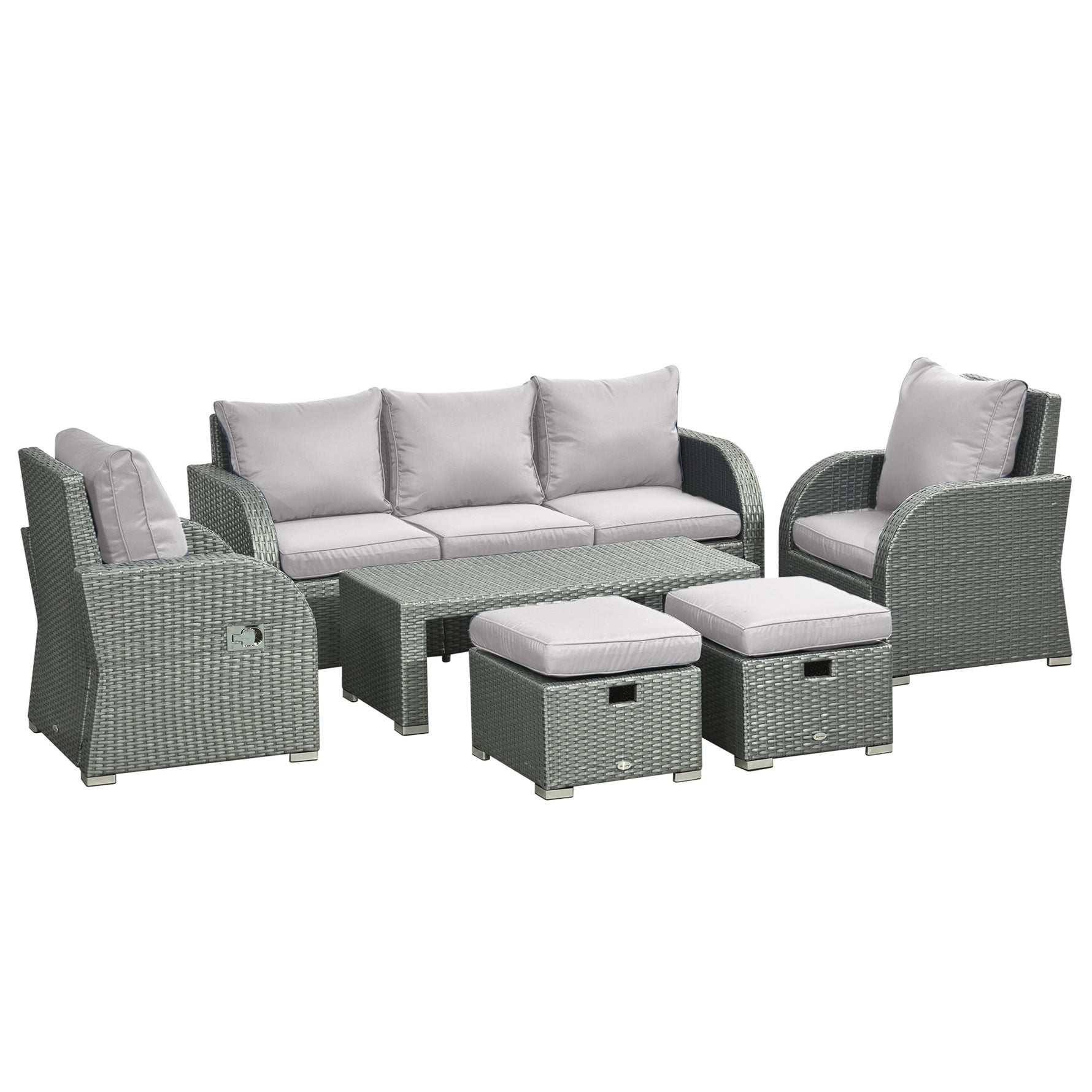 Six-piece Outdoor Rattan Dining Set, Outdoor Sofa Set With Reclining Armchairs And Mental Frame, Grey