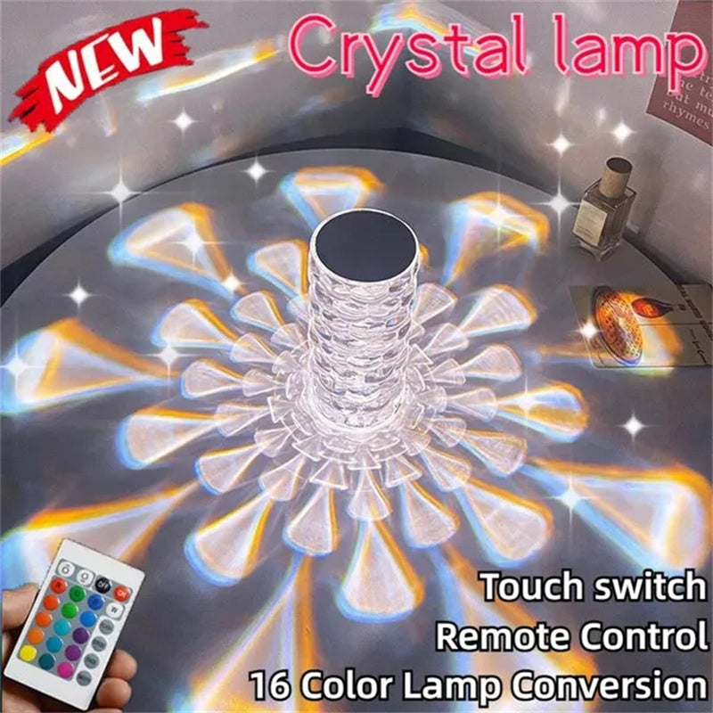 Lampe de table en cristal rechargeable Veilleuse diamant avec veilleuse LED en forme de goutte Lampe tactile 3 et 16 couleurs pour la décoration de la maison et de la chambre