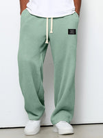 Men's waffle drawstring trousers, loose straight fit, dark green