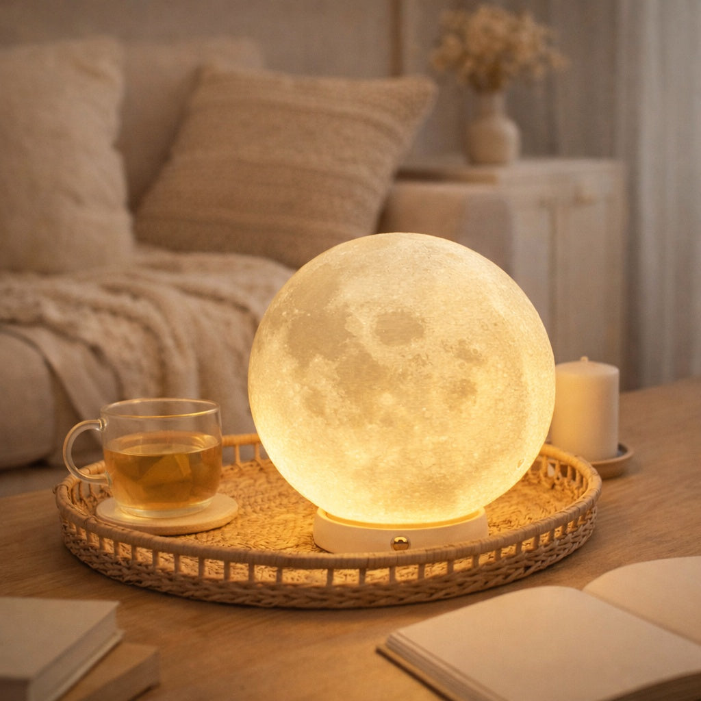 3D Printed Moon Lamp USB Rechargeable Warm Light Realistic Lunar Night Light For Bedroom Decor