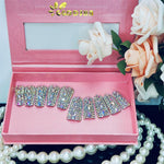 Iridescent rhinestone 3D crystal nail set with medium square tips