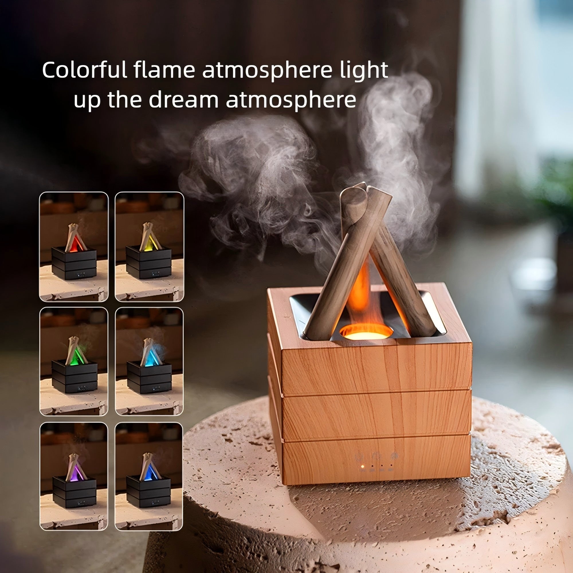 Humidificador de aromaterapia con efecto llama, difusor de aroma de escritorio, humidificador de niebla pesada con conexión USB, difusor de escritorio USB con niebla grande, compatible con aceites esenciales, luz LED de 7 colores