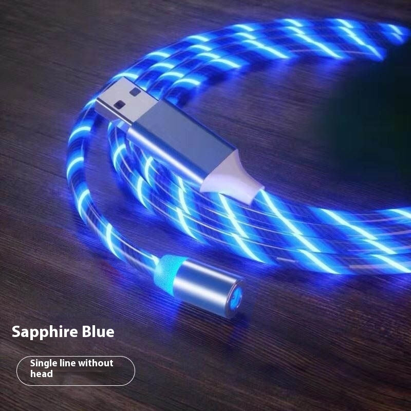 LED charging cable with blue glowing braided cord and USB-A plug