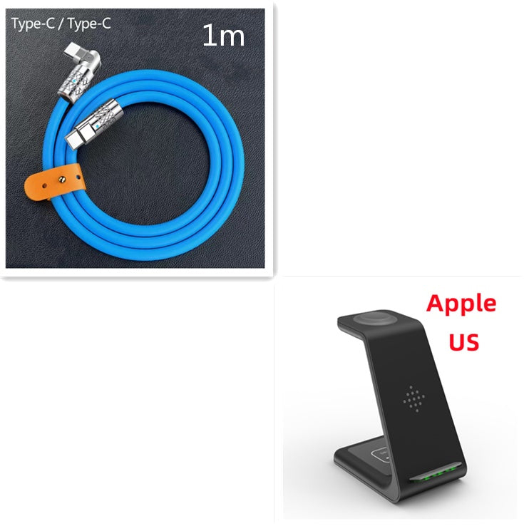 Wireless charging station with blue cable, Type-C connectors, 1m length