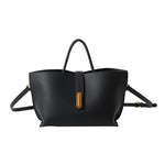 PU bucket tote with zipper, top handles and shoulder strap, black
