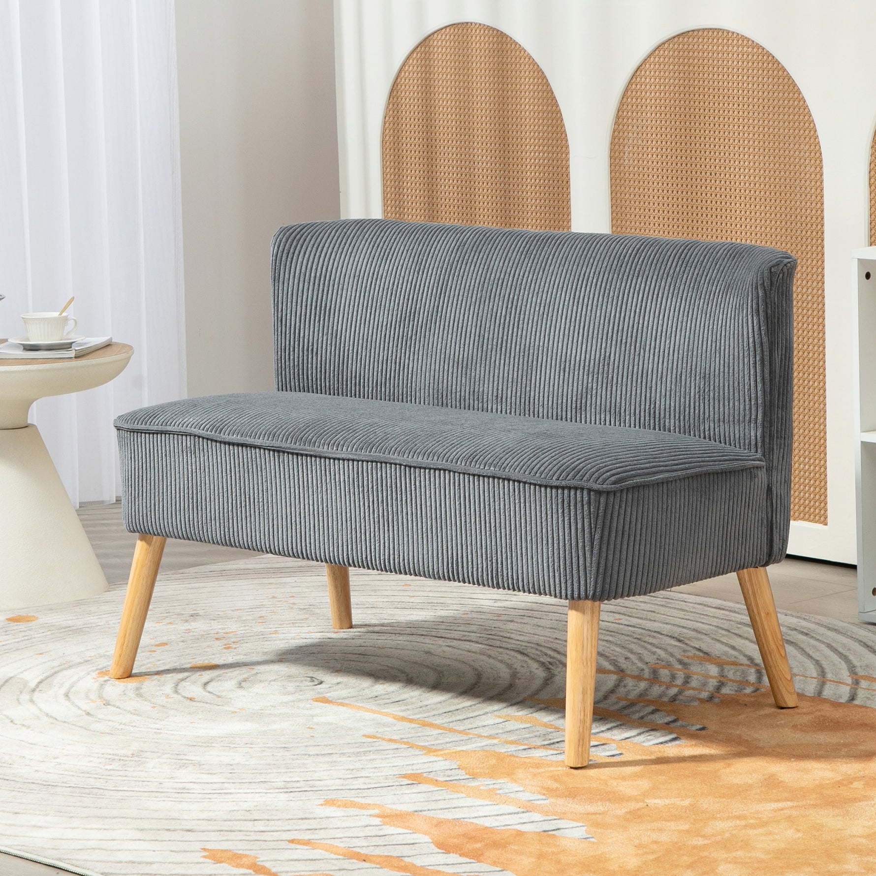 Modern Corduroy Double Seat Sofa W/ Wood Frame Foam Padding Soft Comfortable Compact Couch Grey