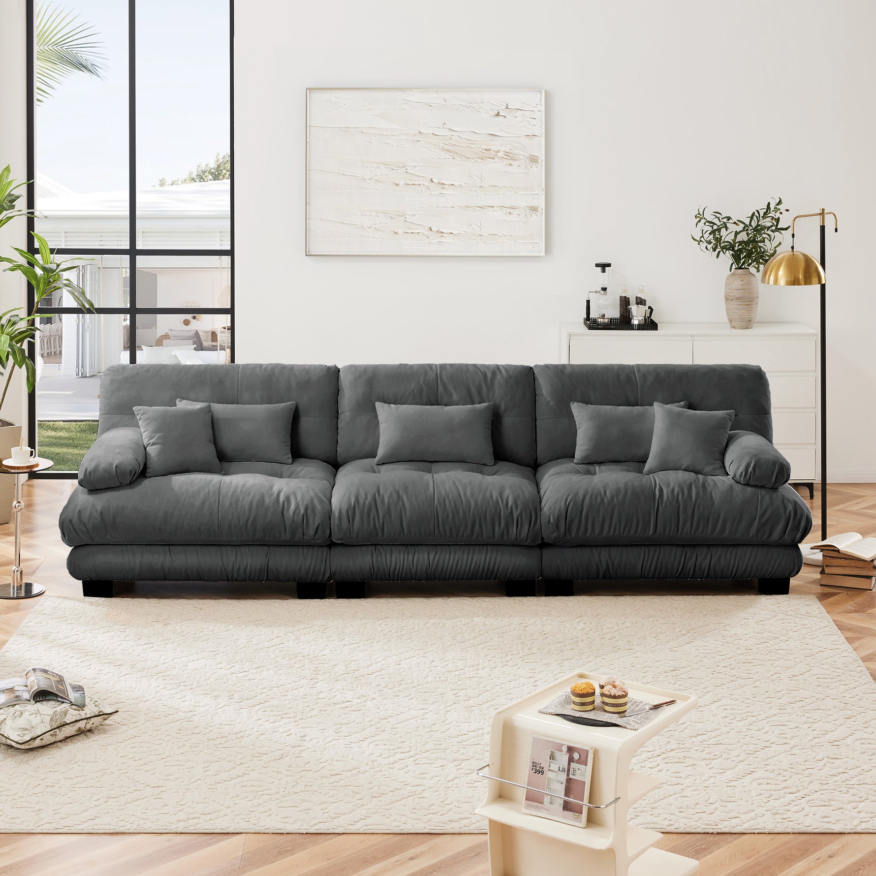 Sofá Seccional Modular de 3 Plazas, Sofá Profundo, Sofá de Chenilla, Muebles Tapizados Suaves y Cómodos para Sala de Estar, Apartamento, Estudio, Oficina, Gris Chenilla