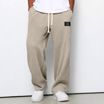 Waffle loose drawstring trousers in light khaki/beige with straight, relaxed fit