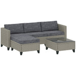 5-Piece Rattan Patio Furniture Set – Corner Sofa & Coffee Table, Dark Grey