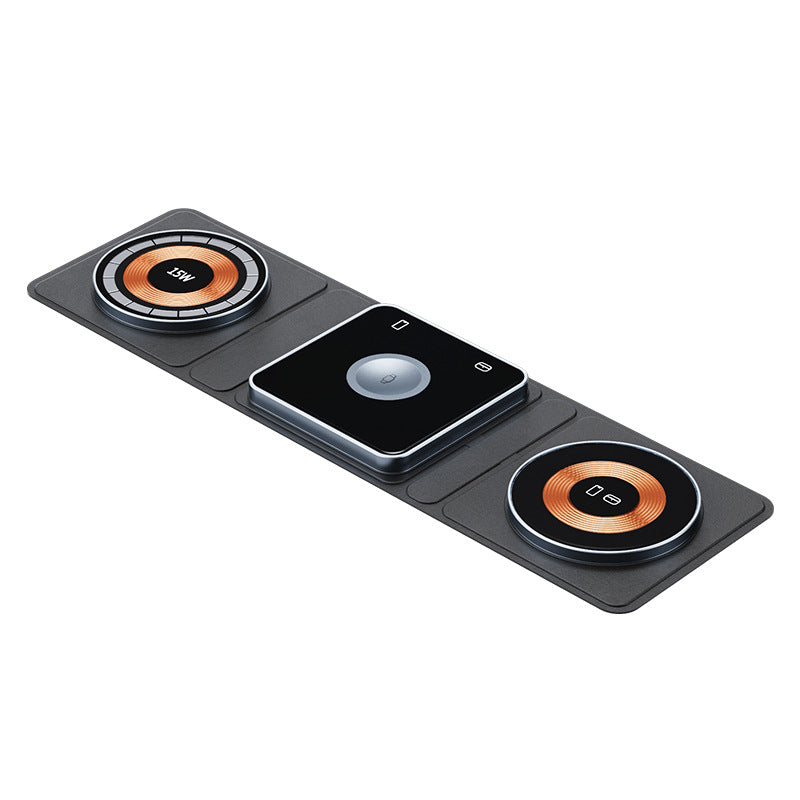 3-in-1 wireless charger station, black base with three round charging areas