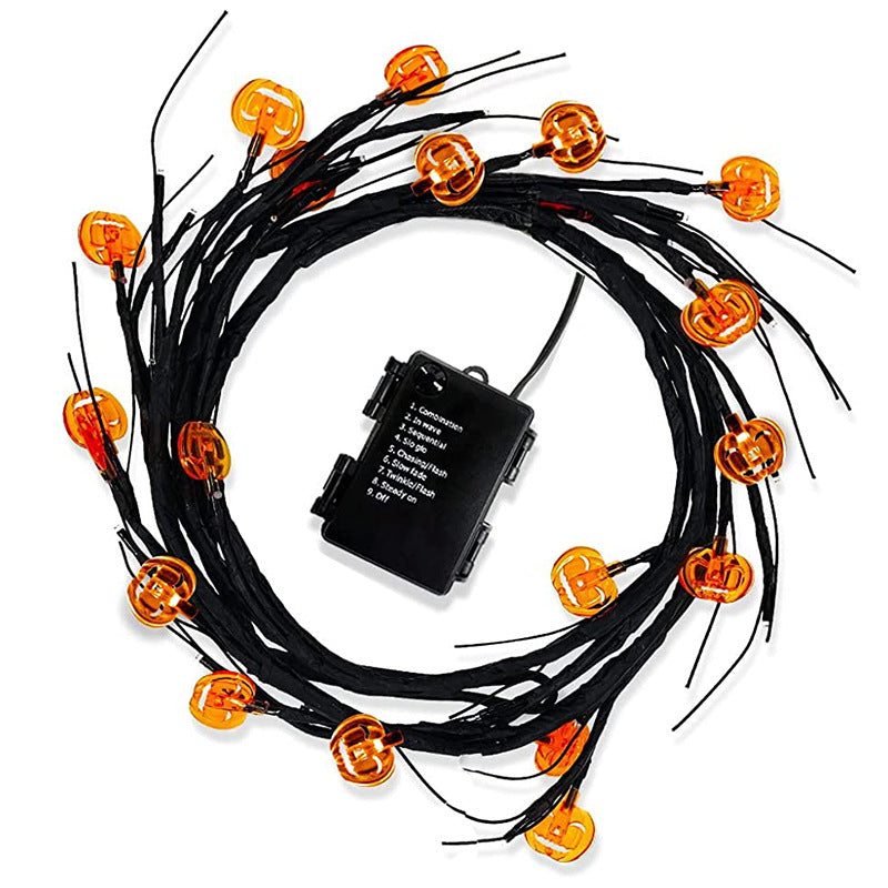 Guirnalda de luces LED de sauce de Halloween con motivos de murciélago y calabaza para decoración interior y exterior de fiestas y casas