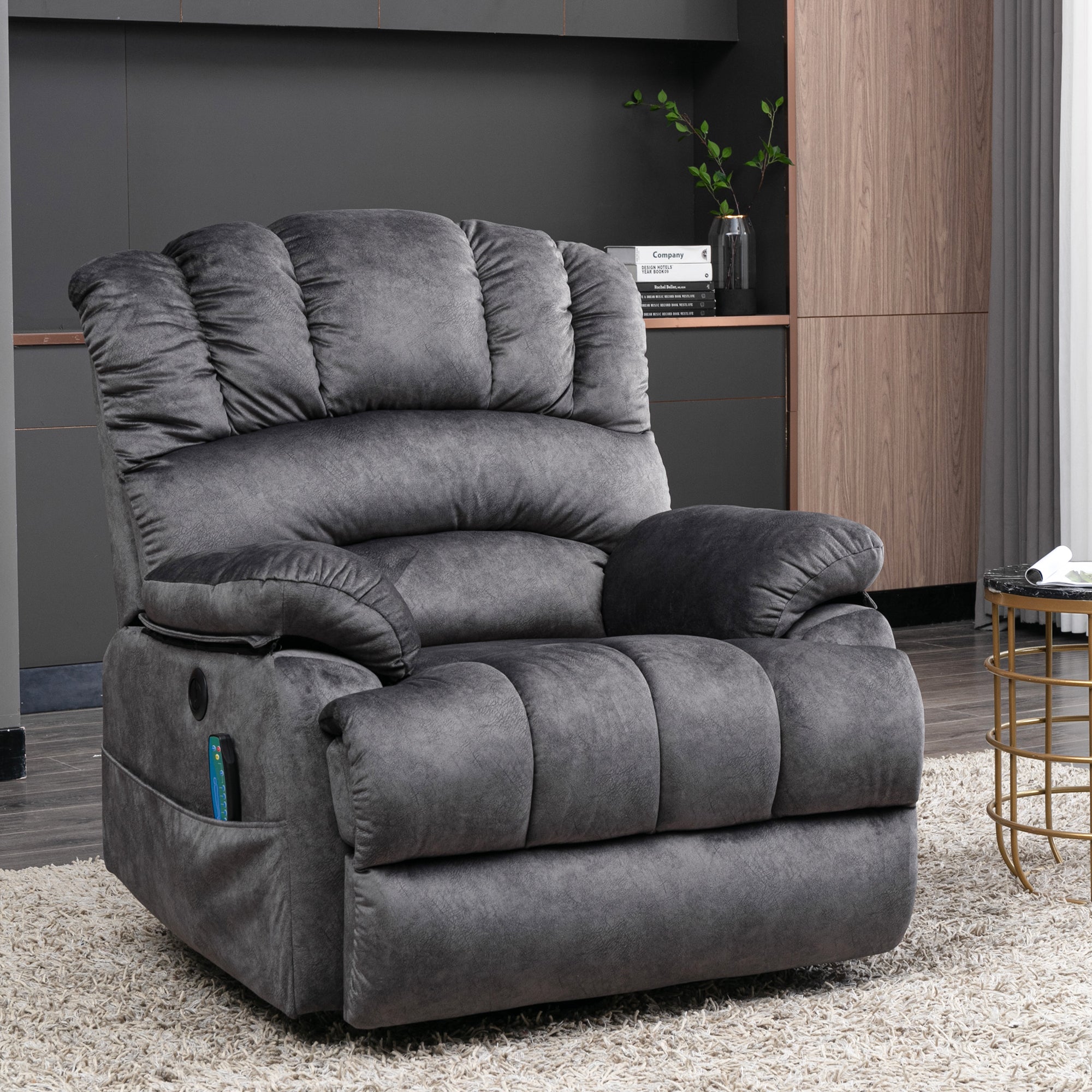 Sofá Sillón Reclinable Eléctrico con Elevación, Masaje y Calefacción para Ancianos, 2 Bolsillos Laterales, Puertos USB