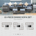 9-Seater Garden Rattan Furniture Set – 10-Piece Outdoor Sofa Set, Grey & Dusty Blue