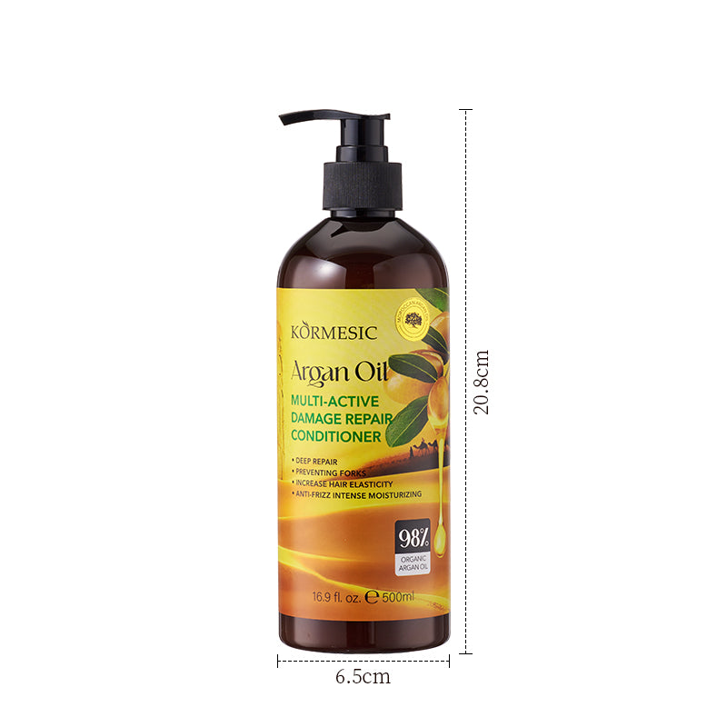 Argan oil hair oil pump bottle with size dimensions shown