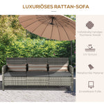 Rattan Sofa Mit Kissen, Dreisitzer, Garten Loungesofa, Stahl, Grau, 173 X 68 X 78 Cm