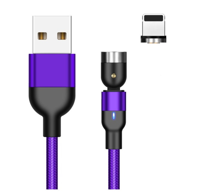 Purple braided magnetic charging cable with USB Type-C and iOS connector ends