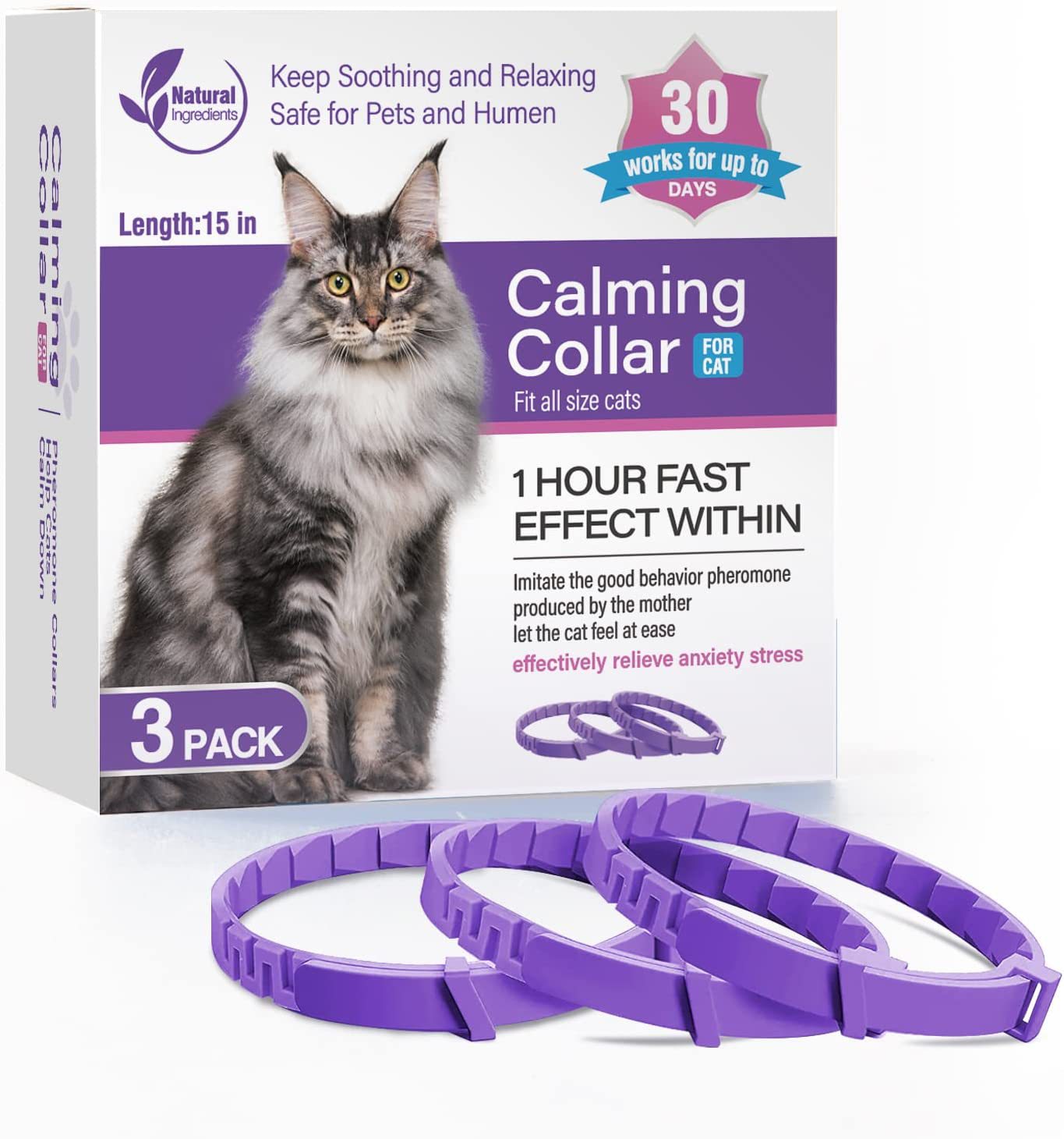 CalmPaws Pet Soothing Collar - Stress Relief for Cats with Natural Ingredients
