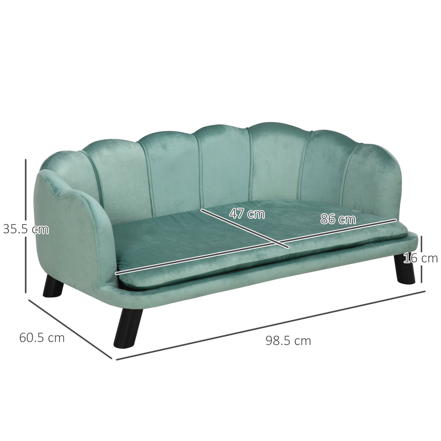 PawHut Dog Sofa, Pet Couch Bed For Medium, Large Dogs, With Legs, Cushion - Green
