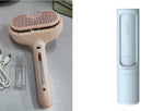 Self-cleaning pet hair remover brush with mist, pink comb head and USB handle