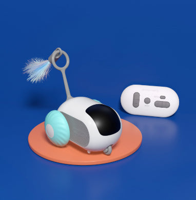 Orange-base remote control cat chase car toy with feather brush and controller