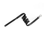 Black leather pet collar with AirTag holder and metal clasp, D-ring and strap cover