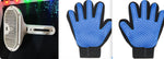White pet hair remover brush with comb pins and blue silicone grooming gloves