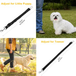 Adjustable black pet dog seat belt leash strap with metal buckle and hooks