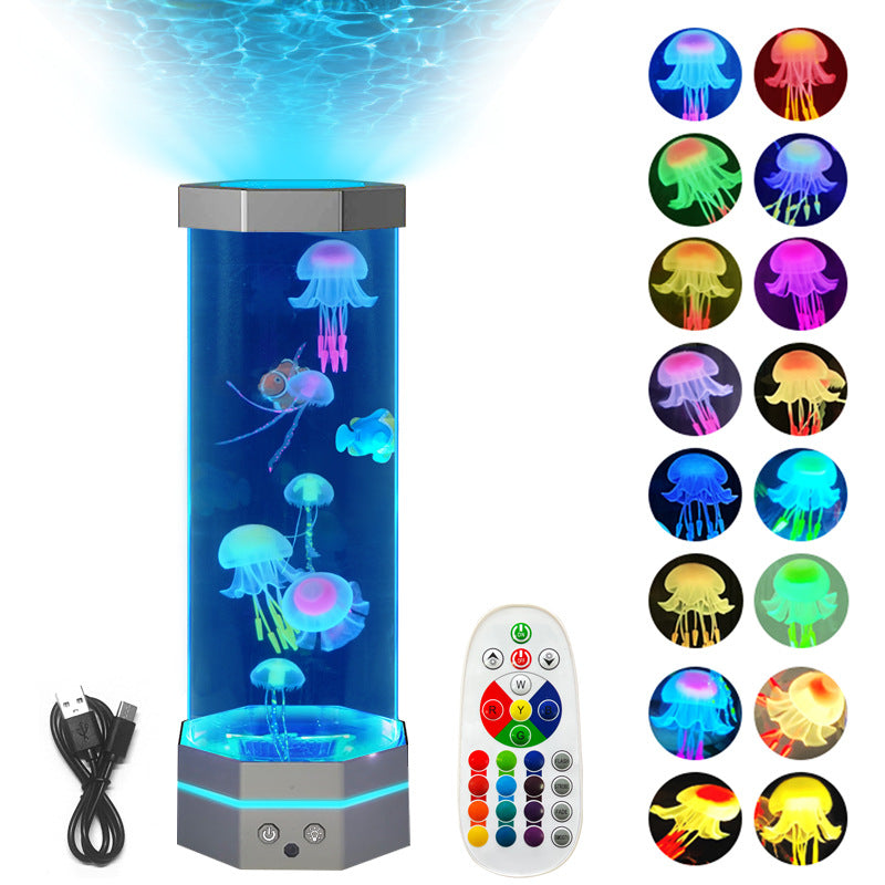 Lámpara de Medusas Lava 17 Colores Cambiantes Lámpara de Medusas de 15 Pulgadas con Control Remoto Lámpara de Peces de Burbujas con Enchufe USB Luz Nocturna para Niños Lámpara de Proyector Creativa Decoración del Hogar
