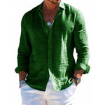 Button-front lapel shirt in green, long sleeves with cuff buttons