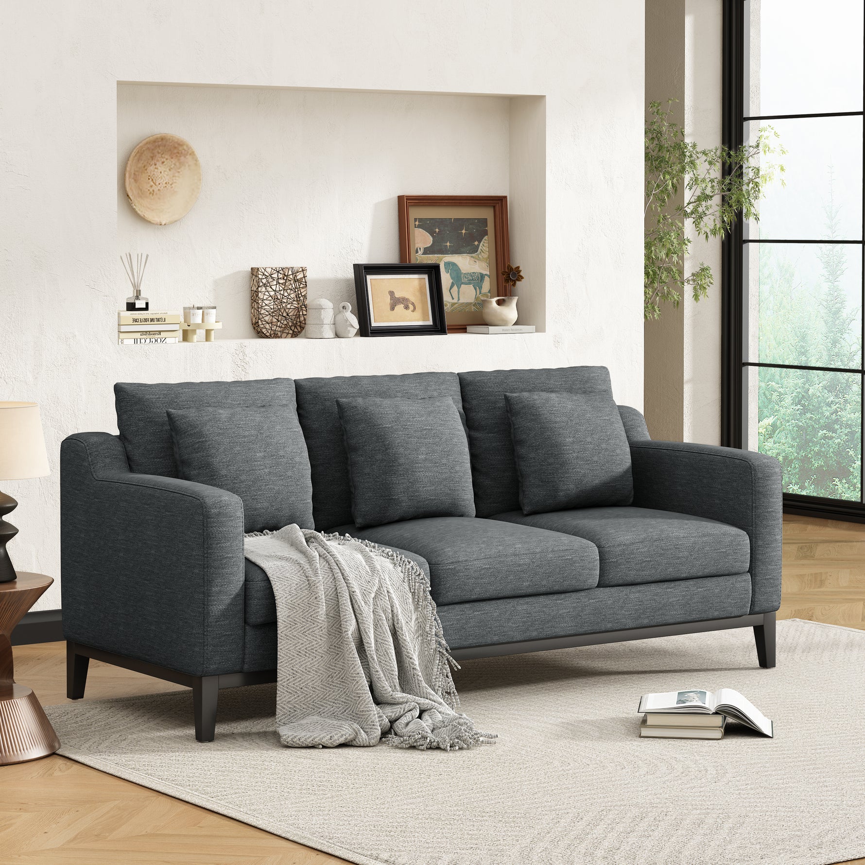 Mirod Comfy 3-seat Sofa With Wooden Legs, Modern For Living Room And Study