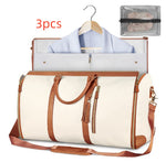 Waterproof travel duffle bag set, white bag with brown handles and light-blue lining