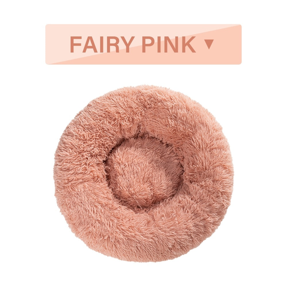 Fluffy Donut Dog Bed | Cozy Plush Cushion for Small & Large Pets | Washable & Calming Design