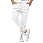 Men's white drawstring tapered sports trousers with ankle band