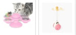 Cat rotating windmill toy with pink base, spiky disc, and spinning side cups