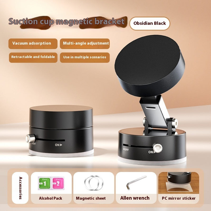 Obsidian black magnetic car phone holder with suction base and foldable bracket