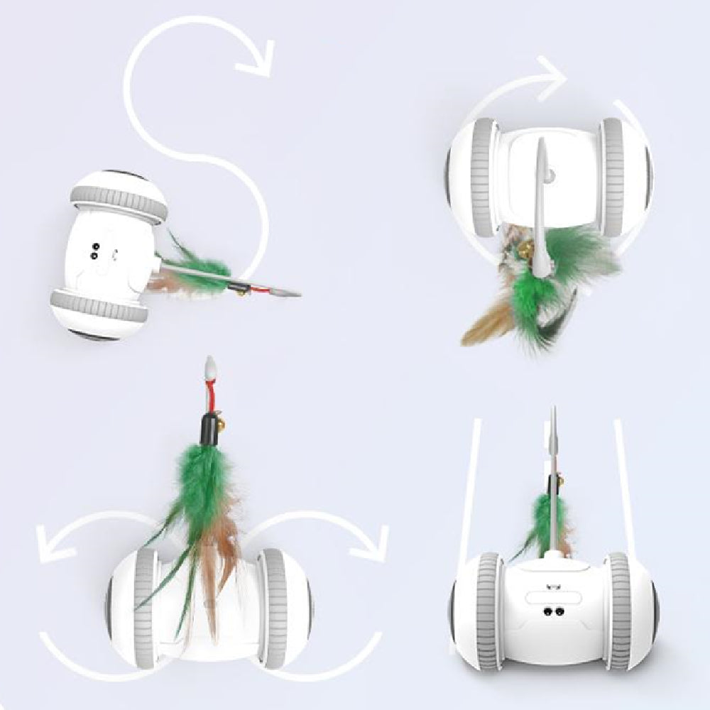 Interactive cat toy robot with multiple feather wand attachments