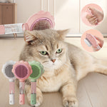 Pet grooming spray comb with self-cleaning brush, pink and green round head