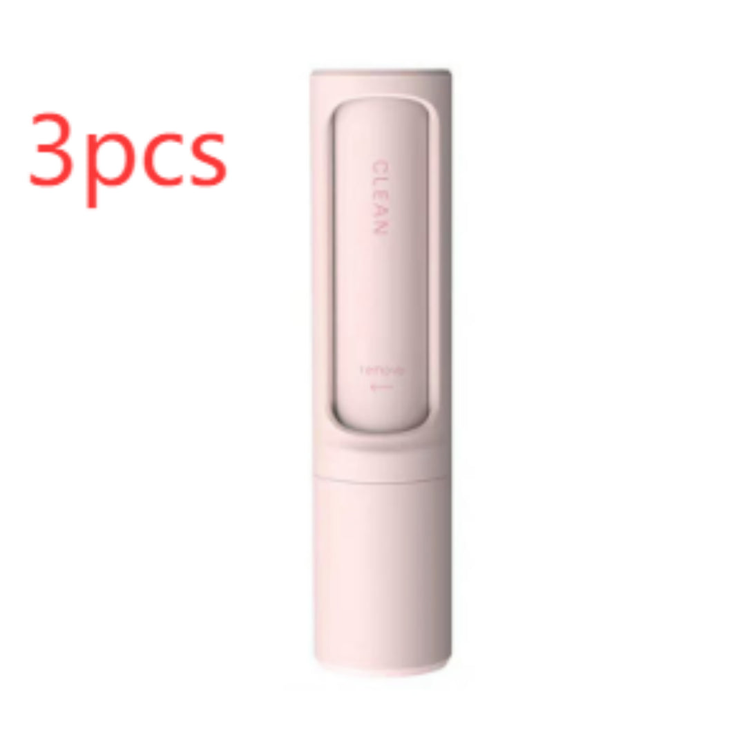 Reusable pet hair remover lint roller, self-cleaning cylindrical brush in light pink.