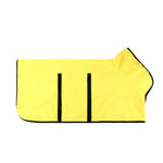 Yellow pet drying coat with black hook-and-loop closure panels