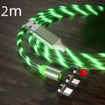 2m green LED magnetic charging cable with USB-A connector and glowing cylinder charging tip