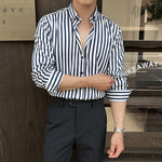 Men's Striped Long-Sleeve Shirt – Casual Polyester, Regular Fit