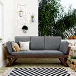 TOPMAx Outdoor Adjustable Patio Wooden Daybed Sofa Chaise Lounge With Cushions For Small Places  Brown Finish Gray Cushion