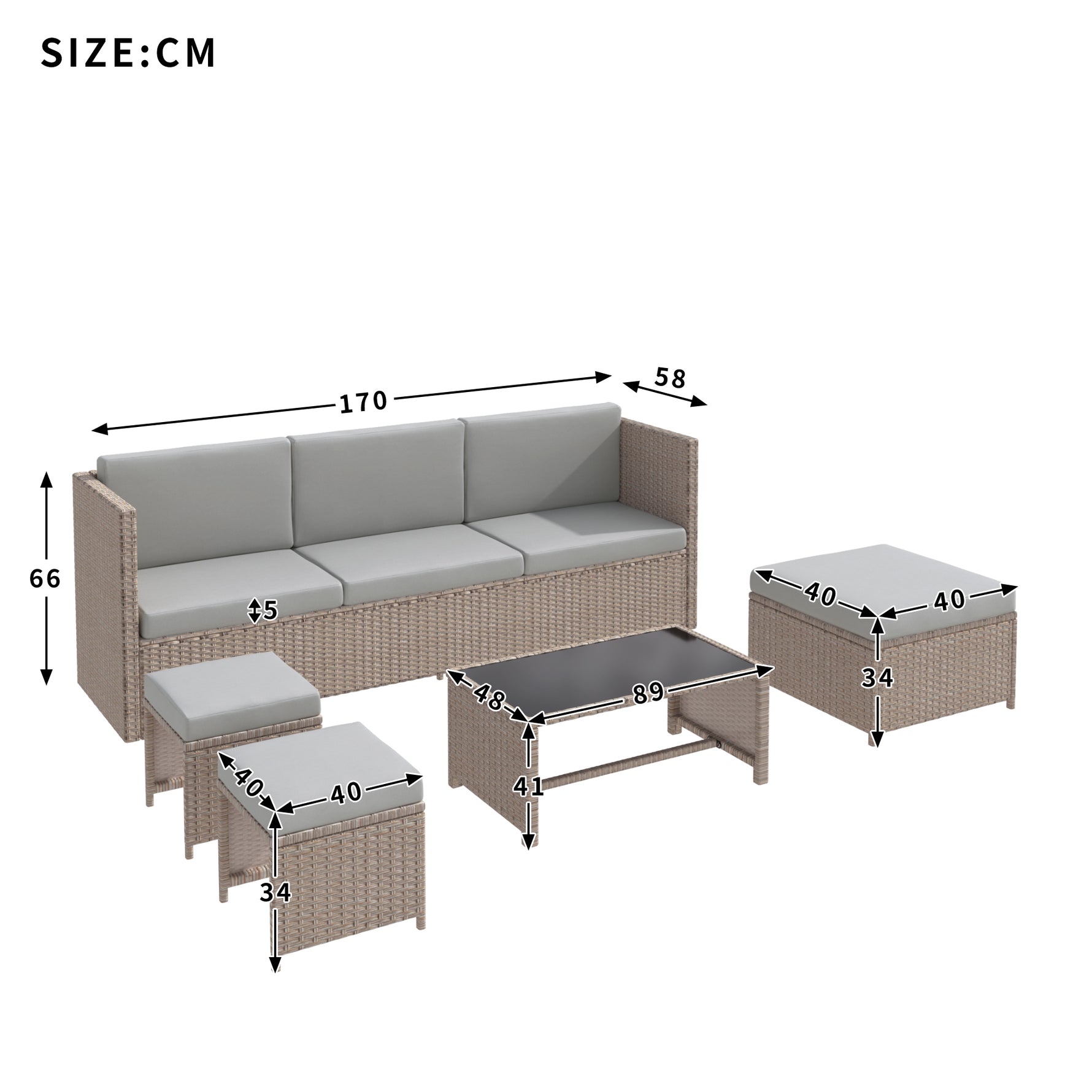 4-6 Seater Garden Lounge Set – Rattan Patio Furniture, Khaki