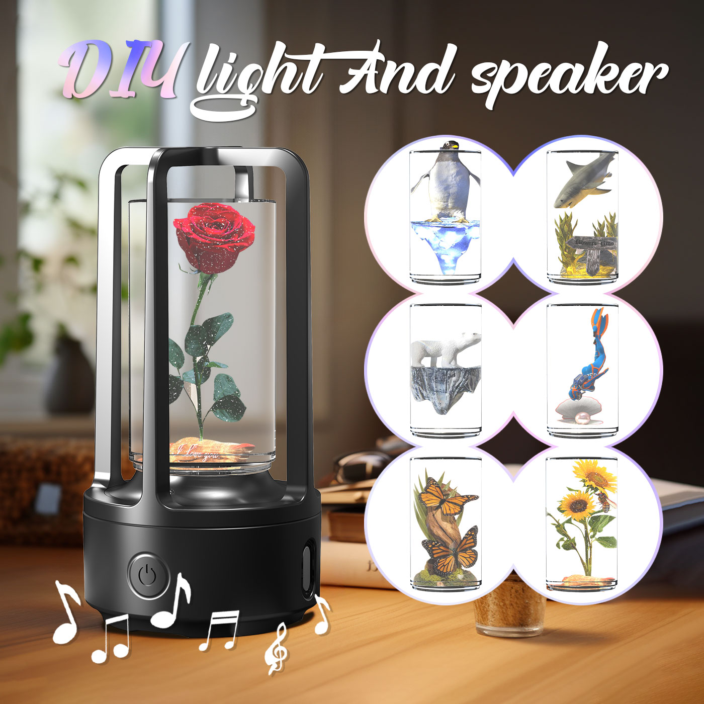 Sans accessoires 2 en 1 DIY Audio Cristal Lumière et Haut-parleur compatible Bluetooth Cadeau Tactile Résine Veilleuse